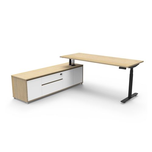 Halo Plus Executive Desk & Left Hand Side Cabinet - Black Frame 1800x900mm Natural Oak Desktop