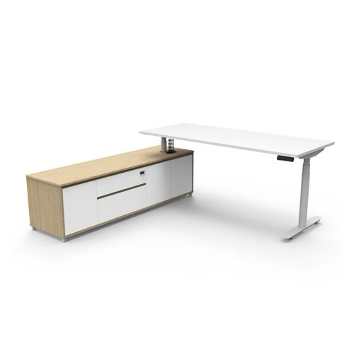 Halo Plus Executive Desk & Left Hand Side Cabinet - White Frame 1800x900mm Natural White Desktop