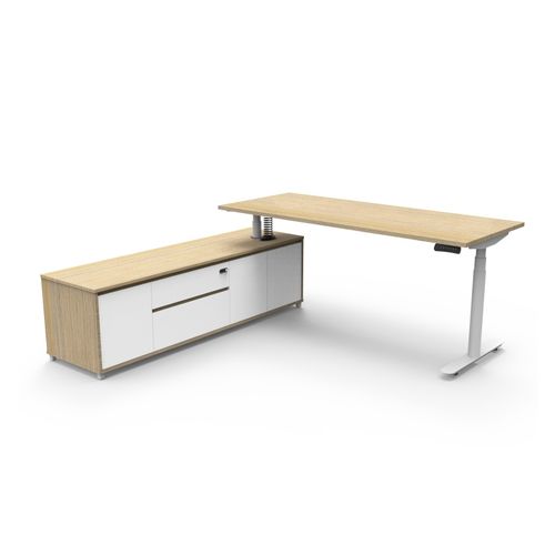 Halo Plus Executive Desk & Left Hand Side Cabinet - White Frame 1800x900mm Natural Oak Desktop