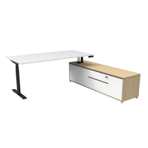 Halo Plus Executive Desk & Right Hand Side Cabinet - Black Frame 1800x900mm Natural White Desktop