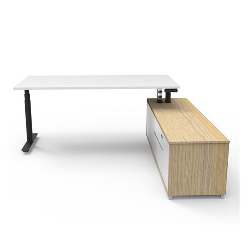 Halo Plus Executive Desk & Right Hand Side Cabinet - Black Frame 1800x900mm Natural White Desktop