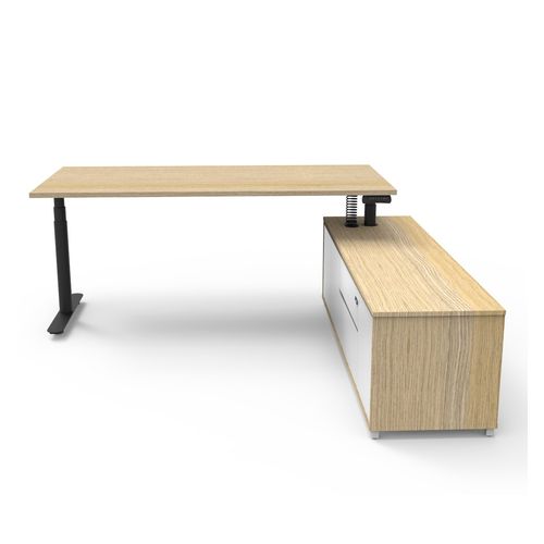 Halo Plus Executive Desk & Right Hand Side Cabinet - Black Frame 1800x900mm Natural Oak Desktop