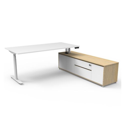 Halo Plus Executive Desk & Right Hand Side Cabinet - White Frame 1800x900mm Natural White Desktop