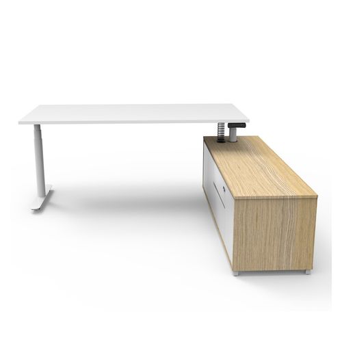 Halo Plus Executive Desk & Right Hand Side Cabinet - White Frame 1800x900mm Natural White Desktop