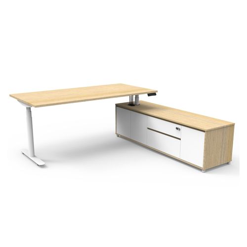 Halo Plus Executive Desk & Right Hand Side Cabinet - White Frame 1800x900mm Natural Oak Desktop