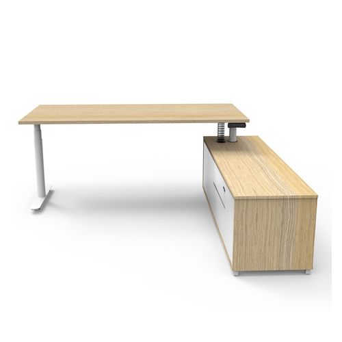Halo Plus Executive Desk & Right Hand Side Cabinet - White Frame 1800x900mm Natural Oak Desktop