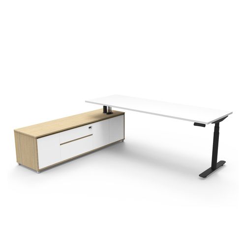 Halo Plus Executive Desk & Left Hand Side Cabinet - Black Frame 2100x750mm Natural White Desktop
