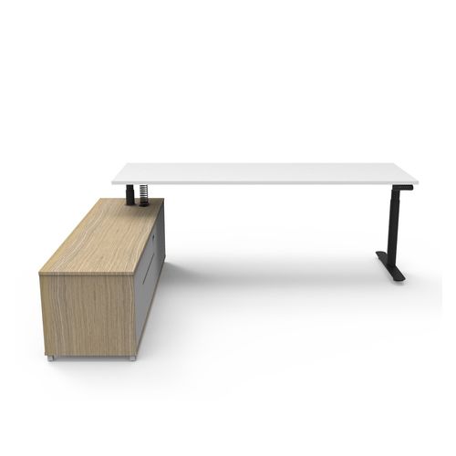 Halo Plus Executive Desk & Left Hand Side Cabinet - Black Frame 2100x750mm Natural White Desktop