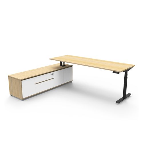 Halo Plus Executive Desk & Left Hand Side Cabinet - Black Frame 2100x750mm Natural Oak Desktop