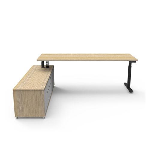 Halo Plus Executive Desk & Left Hand Side Cabinet - Black Frame 2100x750mm Natural Oak Desktop