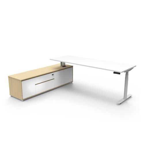Halo Plus Executive Desk & Left Hand Side Cabinet - White Frame 2100x750mm Natural White Desktop