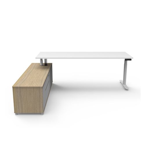 Halo Plus Executive Desk & Left Hand Side Cabinet - White Frame 2100x750mm Natural White Desktop