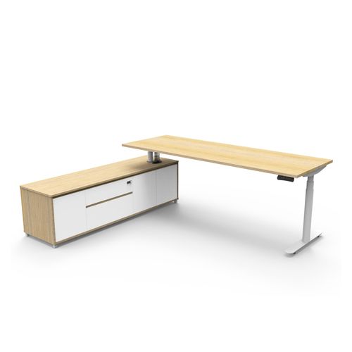 Halo Plus Executive Desk & Left Hand Side Cabinet - White Frame 2100x750mm Natural Oak Desktop