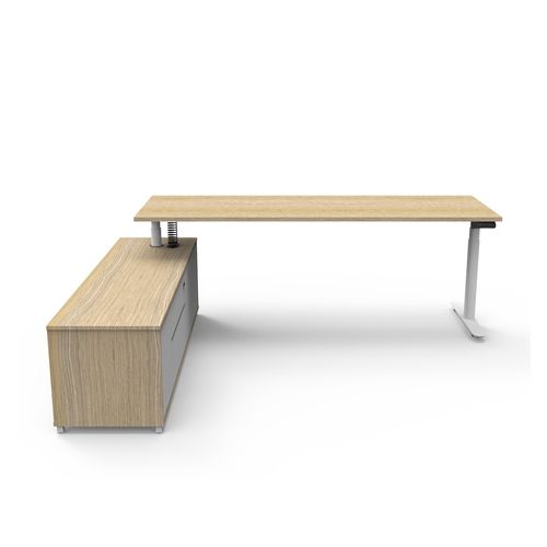 Halo Plus Executive Desk & Left Hand Side Cabinet - White Frame 2100x750mm Natural Oak Desktop