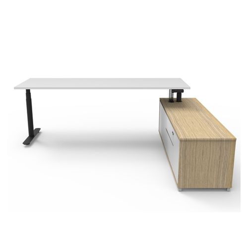 Halo Plus Executive Desk & Right Hand Side Cabinet - Black Frame 2100x750mm Natural White Desktop