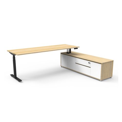 Halo Plus Executive Desk & Right Hand Side Cabinet - Black Frame 2100x750mm Natural Oak Desktop