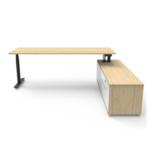 Halo Plus Executive Desk & Right Hand Side Cabinet - Black Frame 2100x750mm Natural Oak Desktop