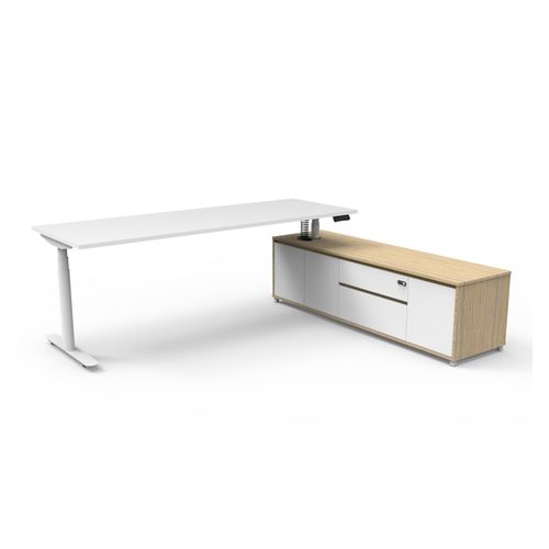Halo Plus Executive Desk & Right Hand Side Cabinet - White Frame 2100x750mm Natural White Desktop