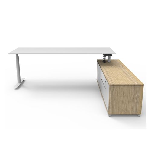 Halo Plus Executive Desk & Right Hand Side Cabinet - White Frame 2100x750mm Natural White Desktop