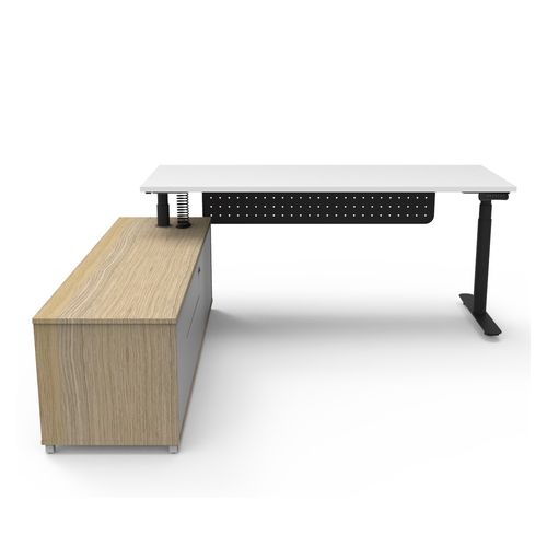 Halo Plus Executive Desk & Left Hand Side Cabinet & Modesty Panel - Black Frame 1800x750mm Natural White Desktop