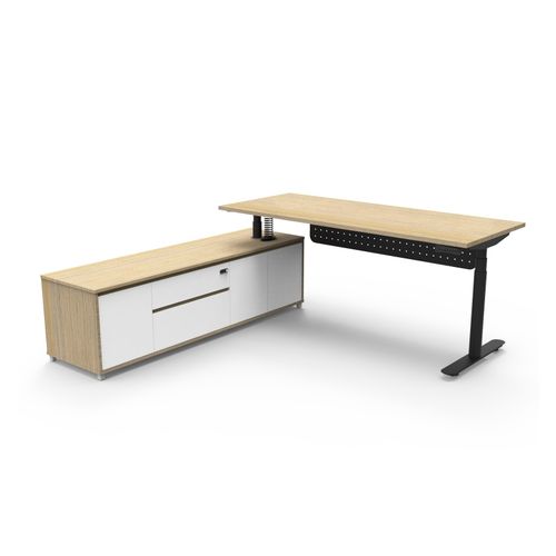 Halo Plus Executive Desk & Left Hand Side Cabinet & Modesty Panel - Black Frame 1800x750mm Natural Oak Desktop