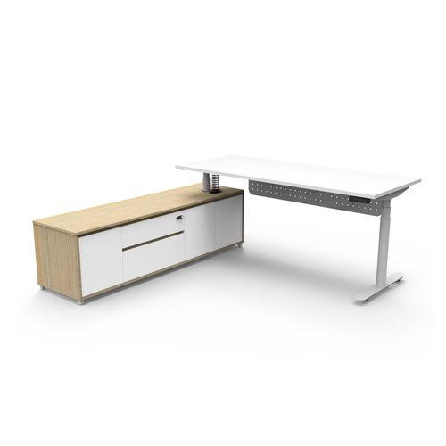 Halo Plus Executive Desk & Left Hand Side Cabinet & Modesty Panel - White Frame 1800x750mm Natural White Desktop