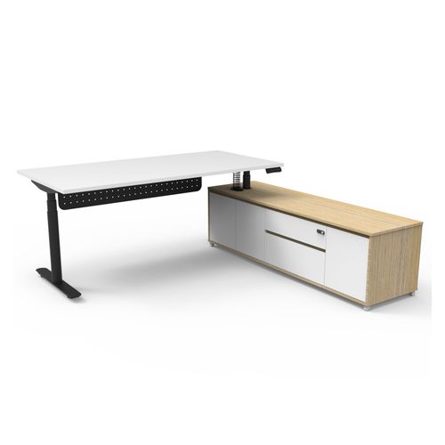 Halo Plus Executive Desk & Right Hand Side Cabinet & Modesty Panel - Black Frame 1800x750mm Natural White Desktop