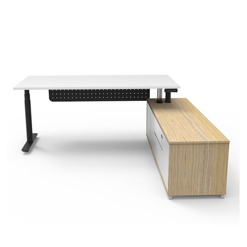 Halo Plus Executive Desk & Right Hand Side Cabinet & Modesty Panel - Black Frame 1800x750mm Natural White Desktop
