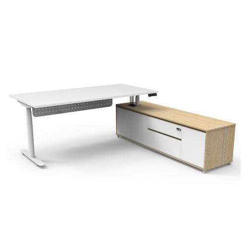 Halo Plus Executive Desk & Right Hand Side Cabinet & Modesty Panel - White Frame 1800x750mm Natural White Desktop