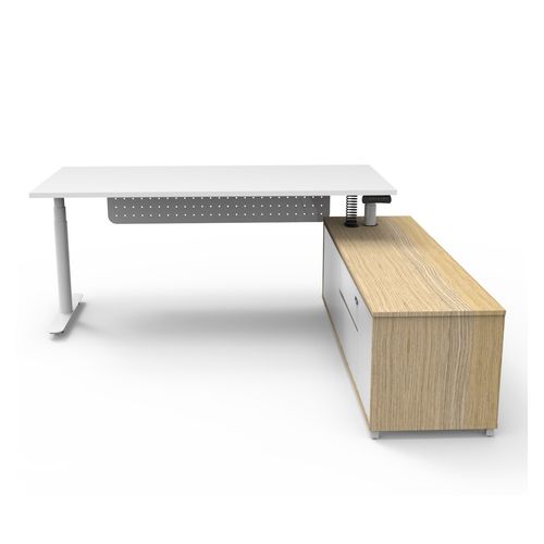 Halo Plus Executive Desk & Right Hand Side Cabinet & Modesty Panel - White Frame 1800x750mm Natural White Desktop