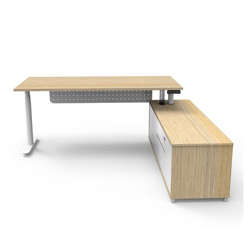Halo Plus Executive Desk & Right Hand Side Cabinet & Modesty Panel - White Frame 1800x750mm Natural Oak Desktop