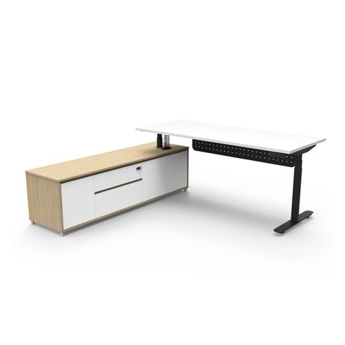 Halo Plus Executive Desk & Left Hand Side Cabinet & Modesty Panel - Black Frame 1800x900mm Natural White Desktop
