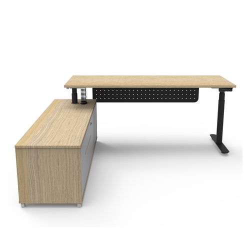 Halo Plus Executive Desk & Left Hand Side Cabinet & Modesty Panel - Black Frame 1800x900mm Natural Oak Desktop