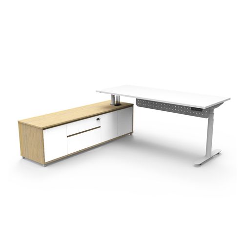 Halo Plus Executive Desk & Left Hand Side Cabinet & Modesty Panel - White Frame 1800x900mm Natural White Desktop