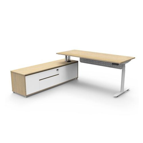 Halo Plus Executive Desk & Left Hand Side Cabinet & Modesty Panel - White Frame 1800x900mm Natural Oak Desktop