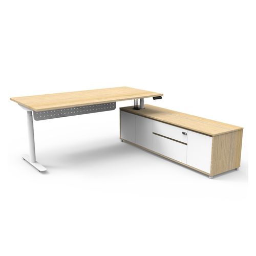 Halo Plus Executive Desk & Right Hand Side Cabinet & Modesty Panel - White Frame 1800x900mm Natural Oak Desktop