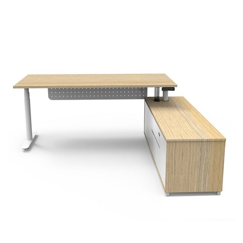 Halo Plus Executive Desk & Right Hand Side Cabinet & Modesty Panel - White Frame 1800x900mm Natural Oak Desktop