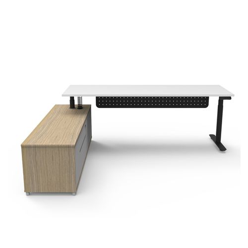 Halo Plus Executive Desk & Left Hand Side Cabinet & Modesty Panel - Black Frame 2100x750mm Natural White Desktop
