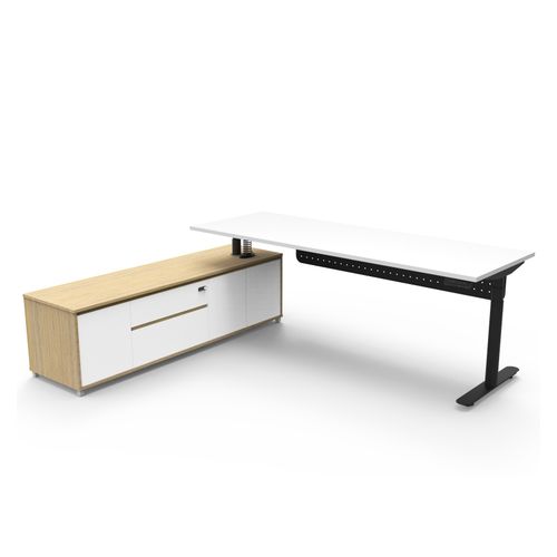 Halo Plus Executive Desk & Left Hand Side Cabinet & Modesty Panel - Black Frame 2100x750mm Natural White Desktop