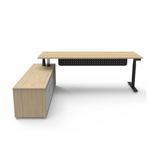 Halo Plus Executive Desk & Left Hand Side Cabinet & Modesty Panel - Black Frame 2100x750mm Natural Oak Desktop