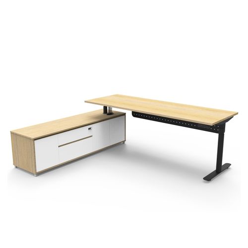Halo Plus Executive Desk & Left Hand Side Cabinet & Modesty Panel - Black Frame 2100x750mm Natural Oak Desktop