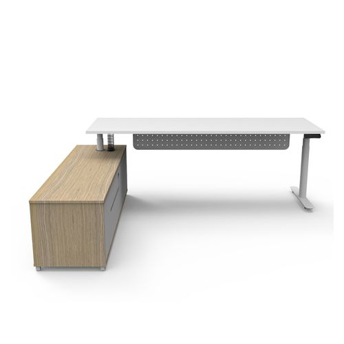 Halo Plus Executive Desk & Left Hand Side Cabinet & Modesty Panel - White Frame 2100x750mm Natural White Desktop