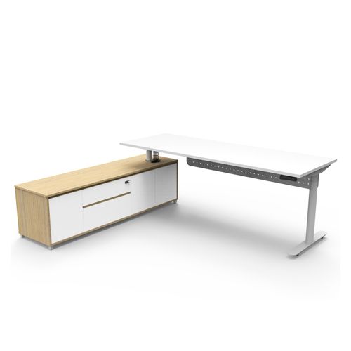 Halo Plus Executive Desk & Left Hand Side Cabinet & Modesty Panel - White Frame 2100x750mm Natural White Desktop