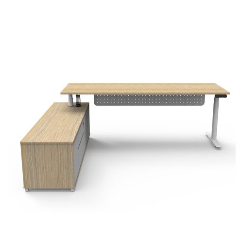 Halo Plus Executive Desk & Left Hand Side Cabinet & Modesty Panel - White Frame 2100x750mm Natural Oak Desktop