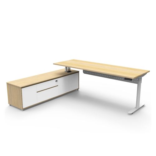 Halo Plus Executive Desk & Left Hand Side Cabinet & Modesty Panel - White Frame 2100x750mm Natural Oak Desktop