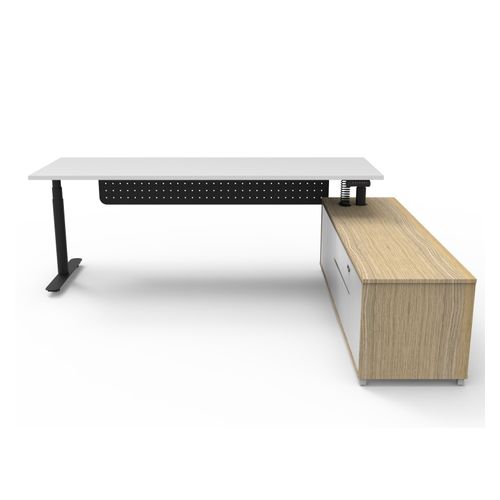 Halo Plus Executive Desk & Right Hand Side Cabinet & Modesty Panel - Black Frame 2100x750mm Natural White Desktop