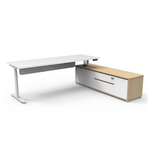 Halo Plus Executive Desk & Right Hand Side Cabinet & Modesty Panel - White Frame 2100x750mm Natural White Desktop