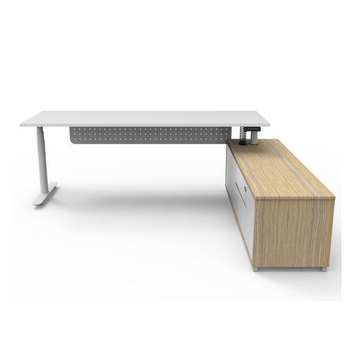 Halo Plus Executive Desk & Right Hand Side Cabinet & Modesty Panel - White Frame 2100x750mm Natural White Desktop