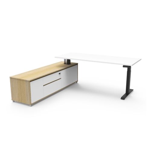 Boost Plus Executive Desk & Left Hand Side Cabinet - Black Frame 1800x750mm Natural White Desktop