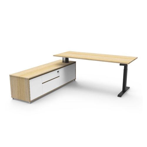 Boost Plus Executive Desk & Left Hand Side Cabinet - Black Frame 1800x750mm Natural Oak Desktop